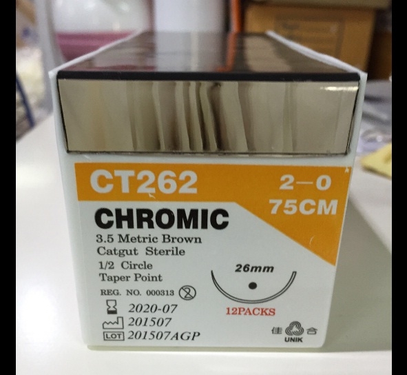 ไหมเย็บแผล Chromic CT263 T 1/2 26 3/0 ยาว 75 cm. x 1 ซอง