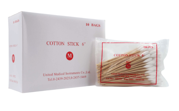Cotton Swab สำลีพันก้าน ยาว 6 นิ้ว ไซด์ M (กล่อง10ห่อ x ห่อ100 ชิ้น)