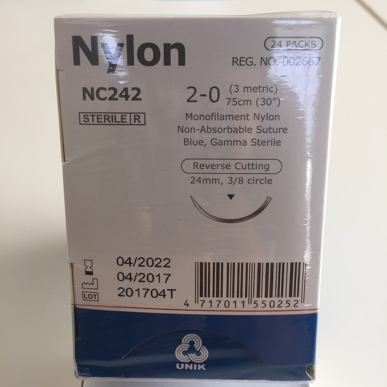 ไหมซอง Nylon NC242 C3/8 24 2/0 ยาว 75 CM (กล่อง 24 ซอง)