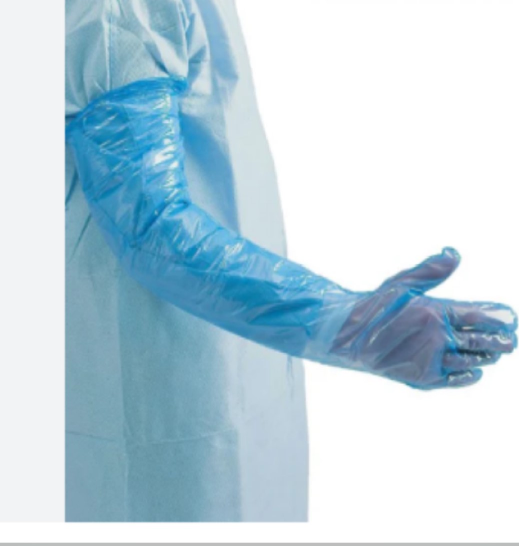 ถุงมือพลาสติก ยาวถึงไหล่ LDPE Disposable Long Glove สีน้ำเงิน กล่อง 100 ชิ้น