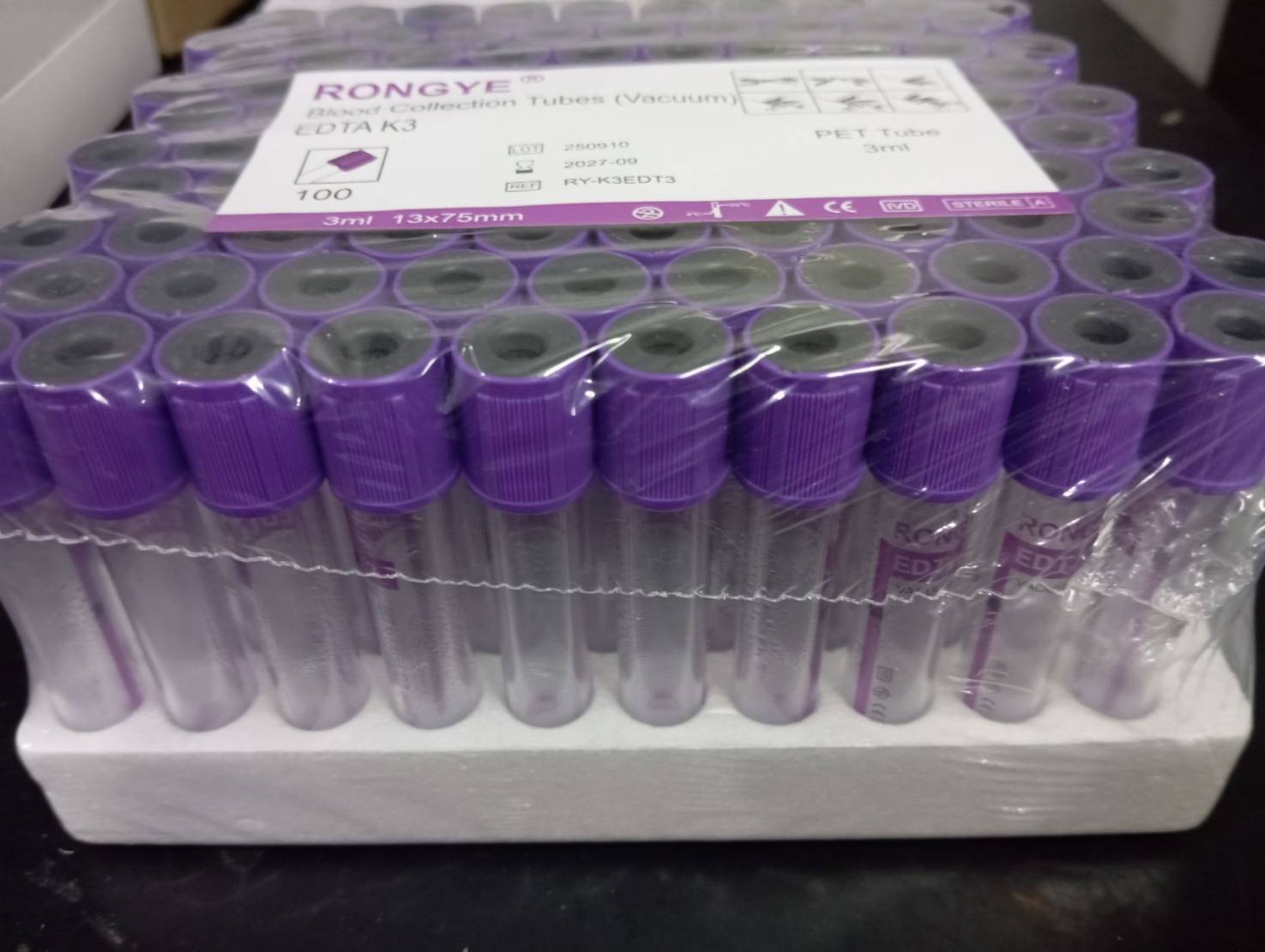 หลอดเก็บเลือด EDTA 3ml Vacuum (แพ็ค100ชิ้น)