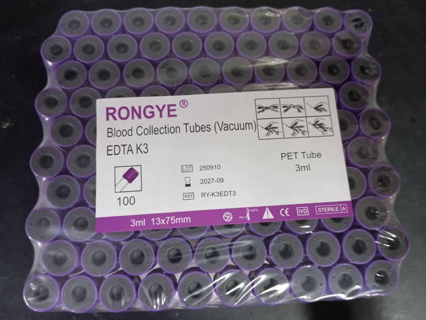 หลอดเก็บเลือด EDTA 3ml Vacuum (แพ็ค100ชิ้น)